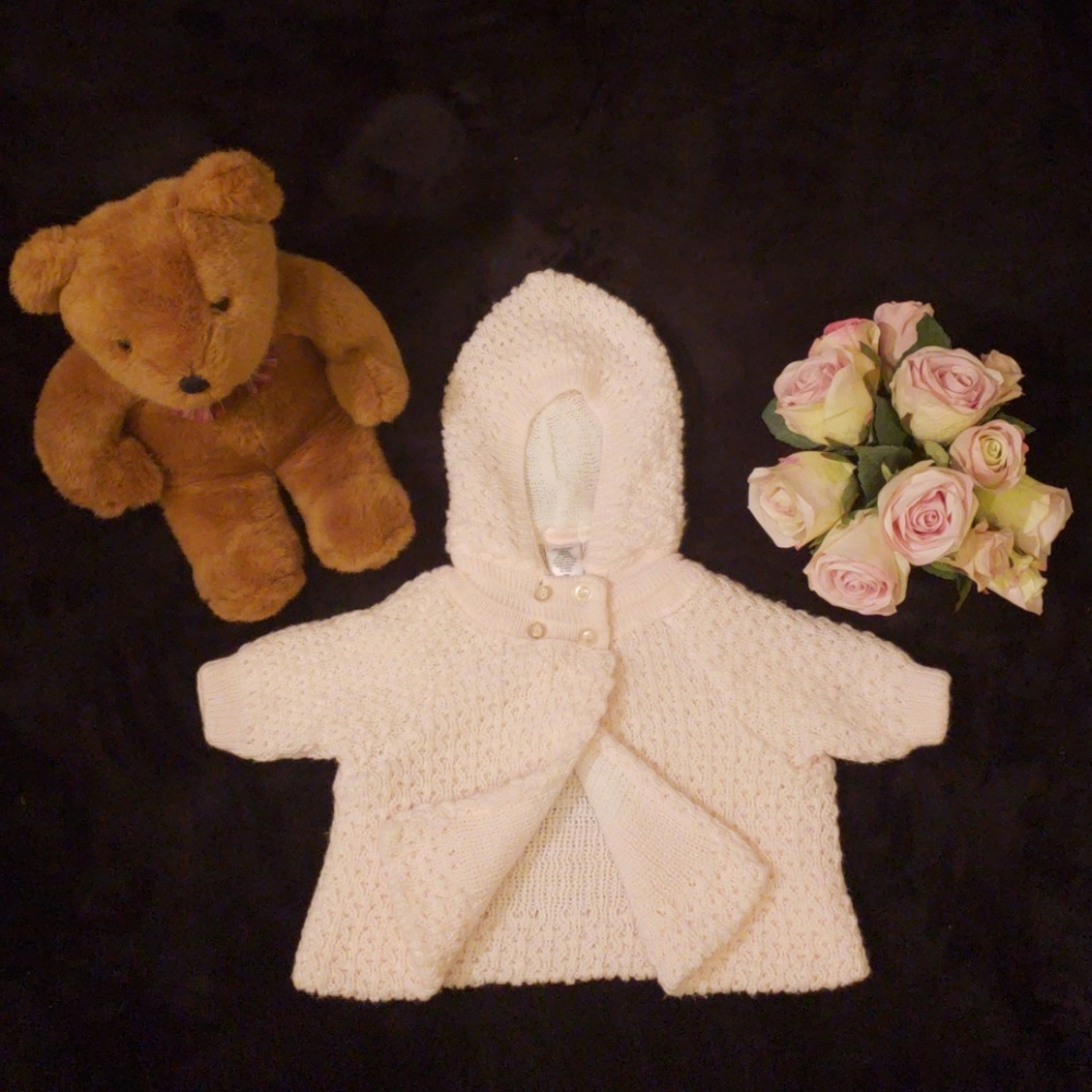 Minibamba Pink Crochet Knit Sweater with Hood